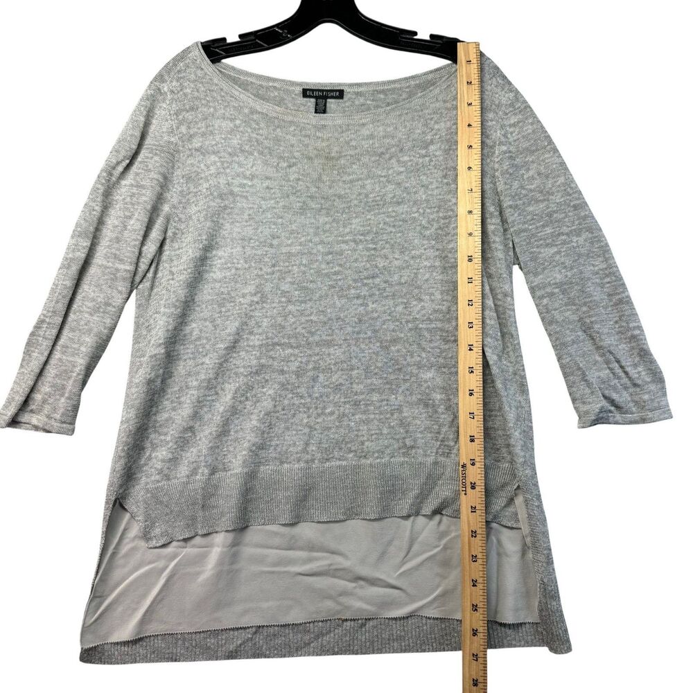 Eileen Fisher Blouse Womens Small Gray White Layered Lightweight Knit Sweater - Picture 11 of 13